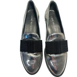 Stuart Weitzman Silver Metallic Bow Loafers Women's Size 8.5 M